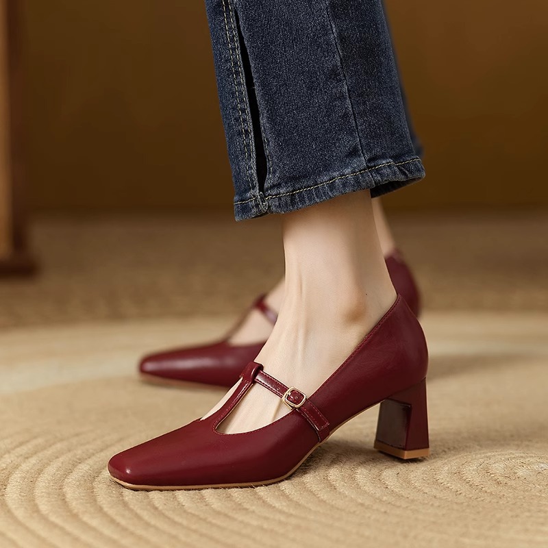 Square Toe Low-cut Chunky Heel Mary Jane Shoes foto 5