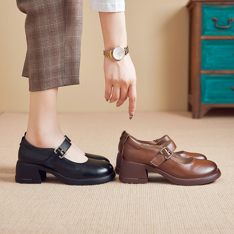 Autumn Mary Jane Leather Shoes Genuine Cowhide Retro foto 5
