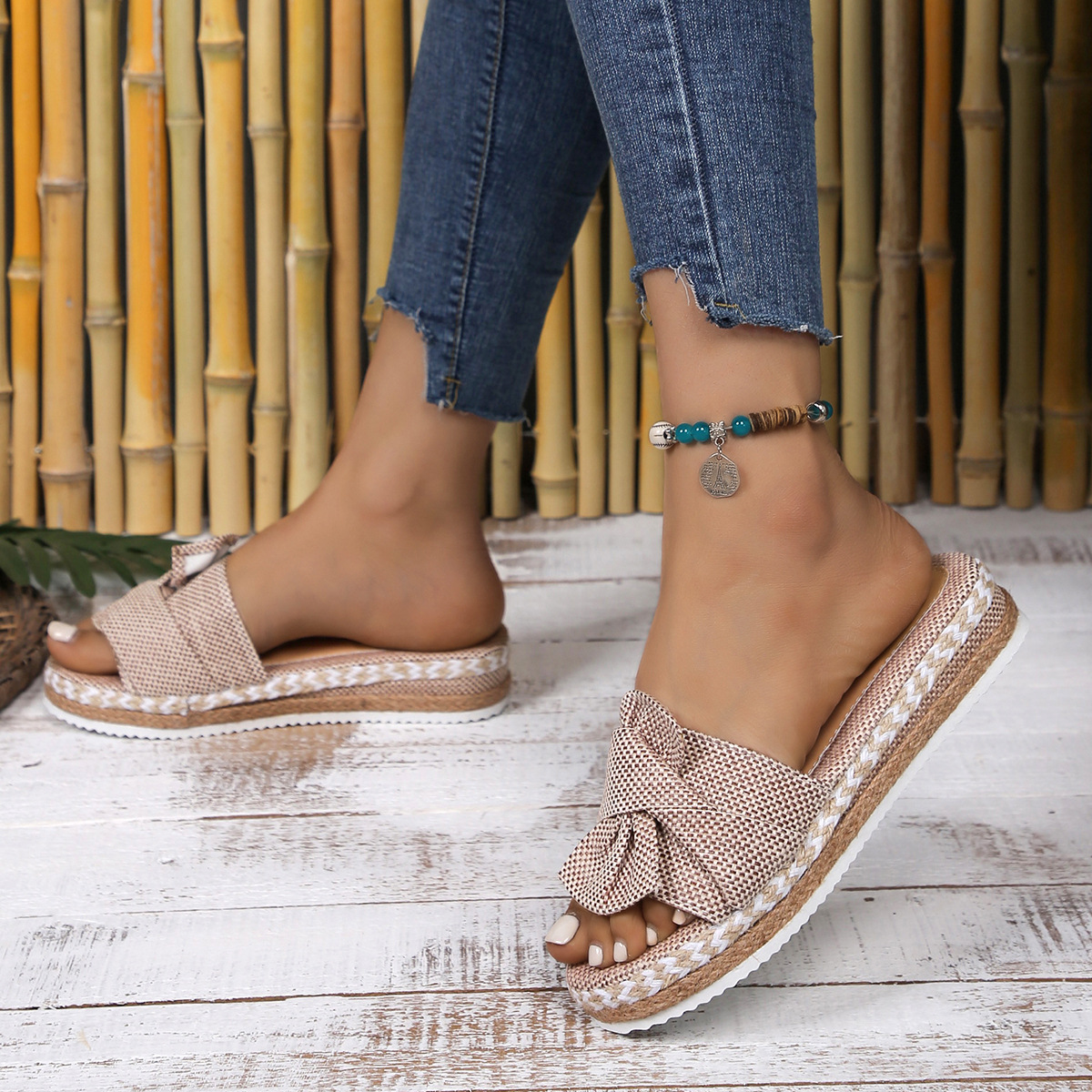 Jute Rope Solid Color Home Outdoor European-Style Womens Slippers foto 5