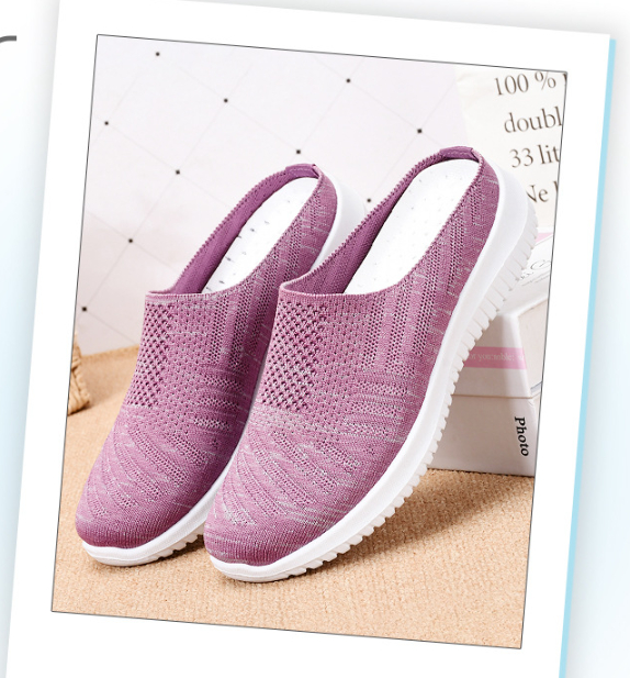 Plus Size Toe Cap Semi Slipper Breathable Soft Bottom Casual Mom Shoes Outdoor Slippers