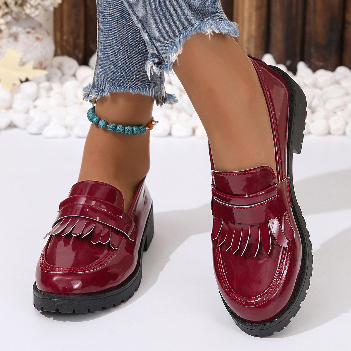 Men's Fashion Vintage Patent Leather Shiny Shoes foto 2