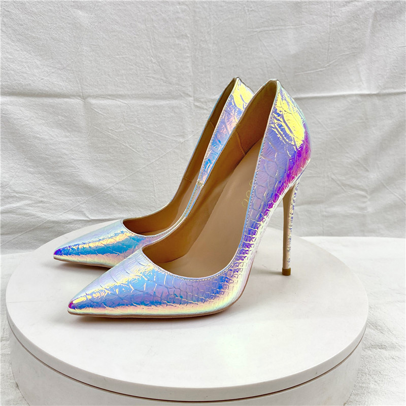 New Laser White Snakeskin High Heels 12CM Pointed Stiletto Heel foto 5