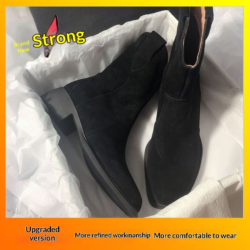 Womens Retro Three-Color Slip-On Ankle Boots foto 2
