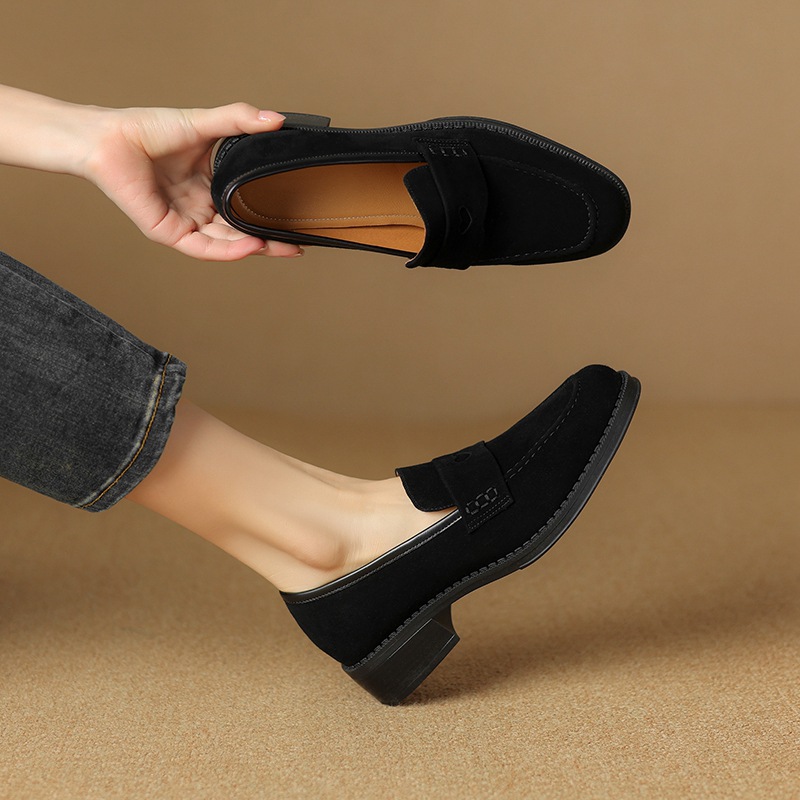 Sheepskin Chunky Heel Pumps Women Spring Concise foto 2