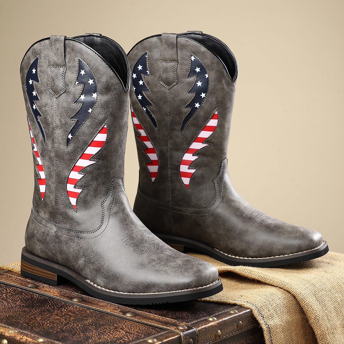 New European And American Thick-heel Leather Patchwork Men's Leather Boots foto 4