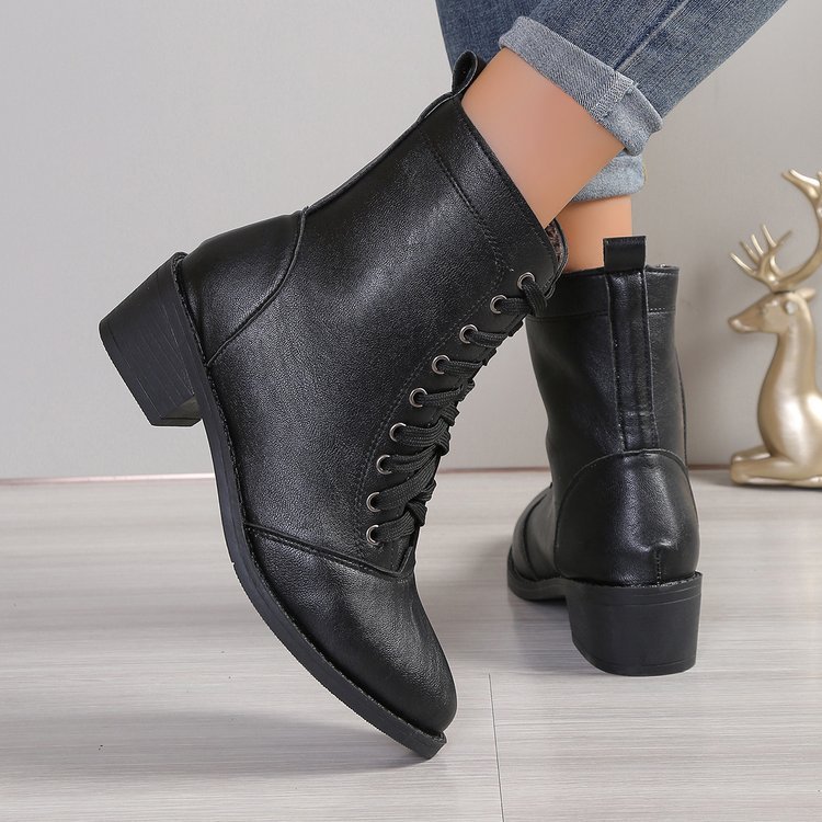 British Style Women's Casual Trend High-top Zipper Fashion Leather Boots foto 3