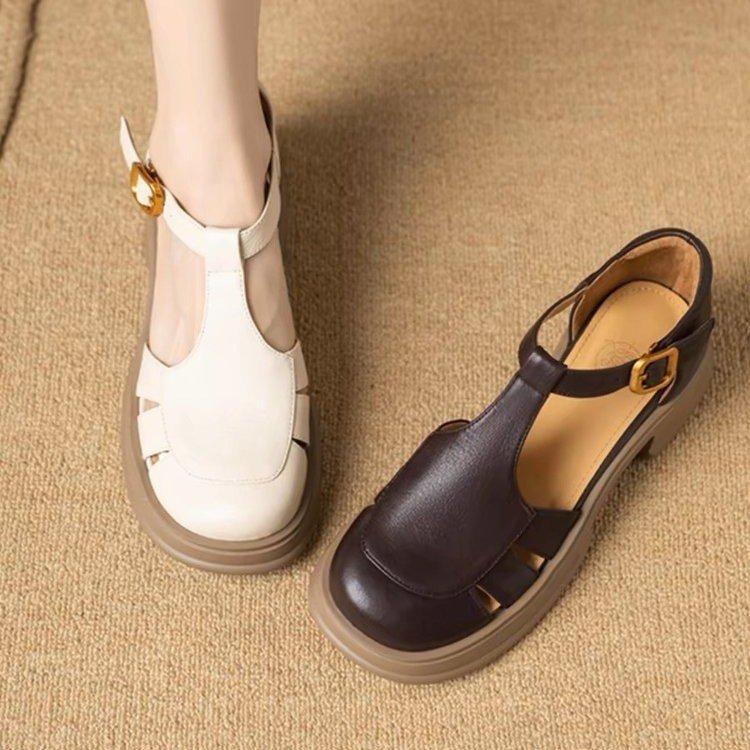All-match Retro Small Chunky Heel Platform Ankle-strap High Heels foto 3