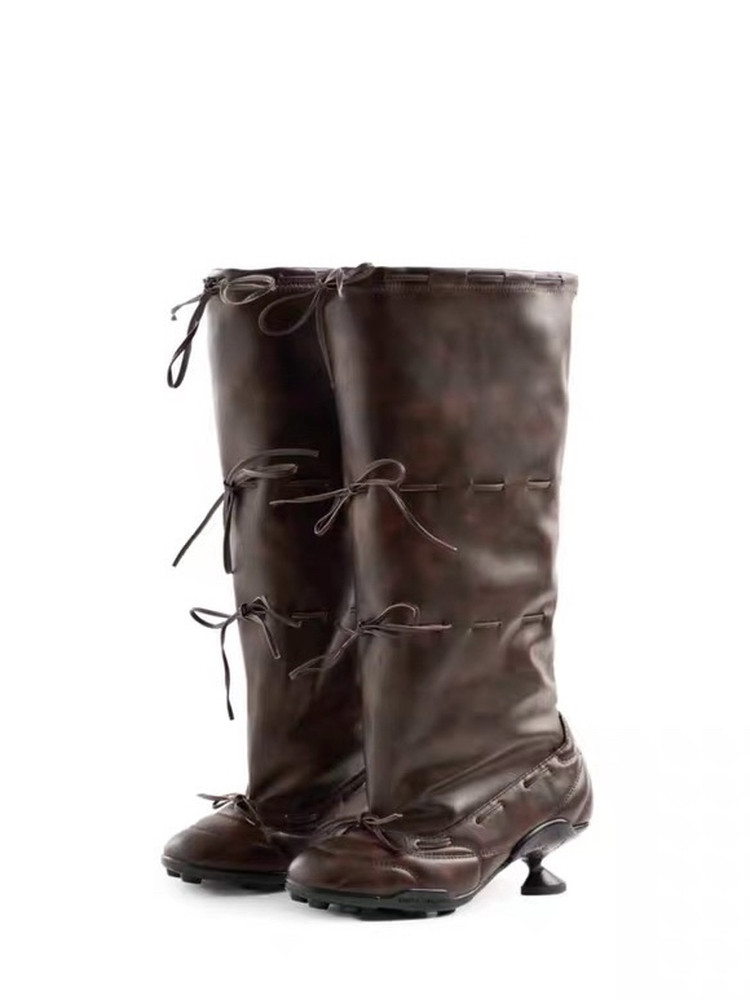 Retro Petite High Heel Ballet Thigh-High Fashion Boots With Bow Tie Straps
