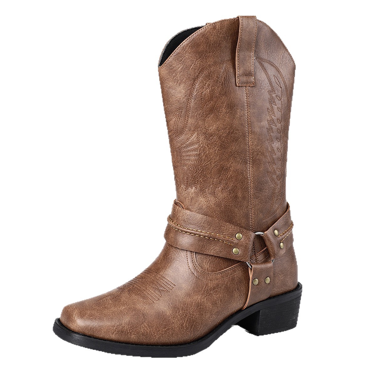 Men's Casual High Heel Leather Boots Large Size Simple Retro foto 4