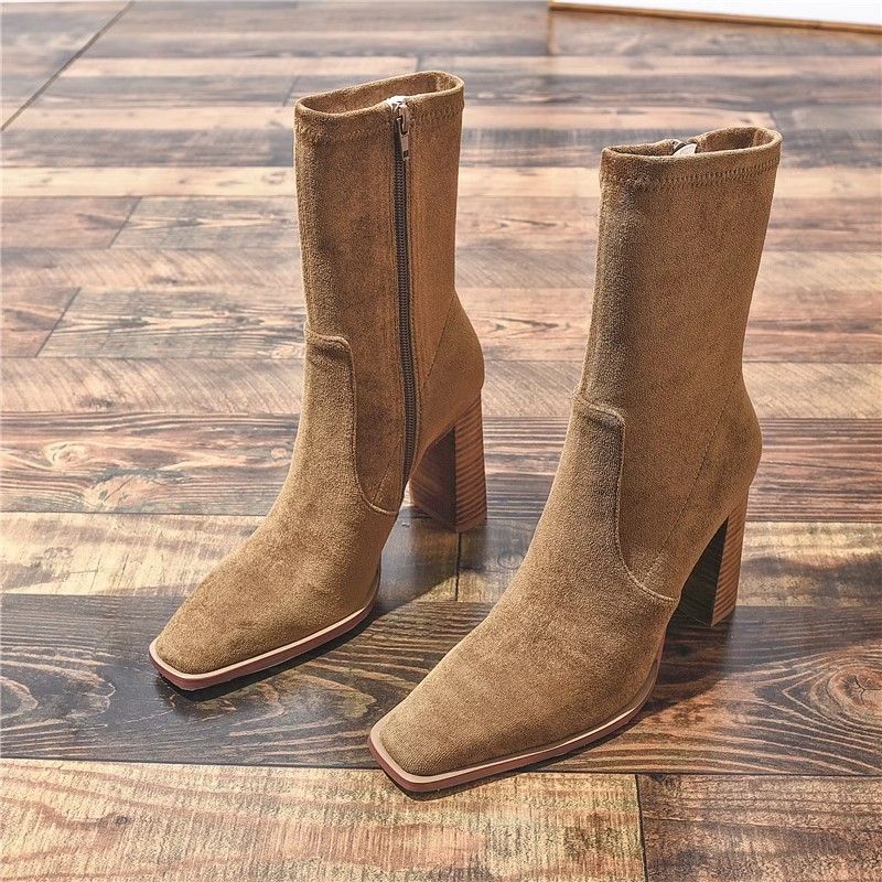 New Square Toe Fleece-lined New Chunky Heel French Boots foto 2