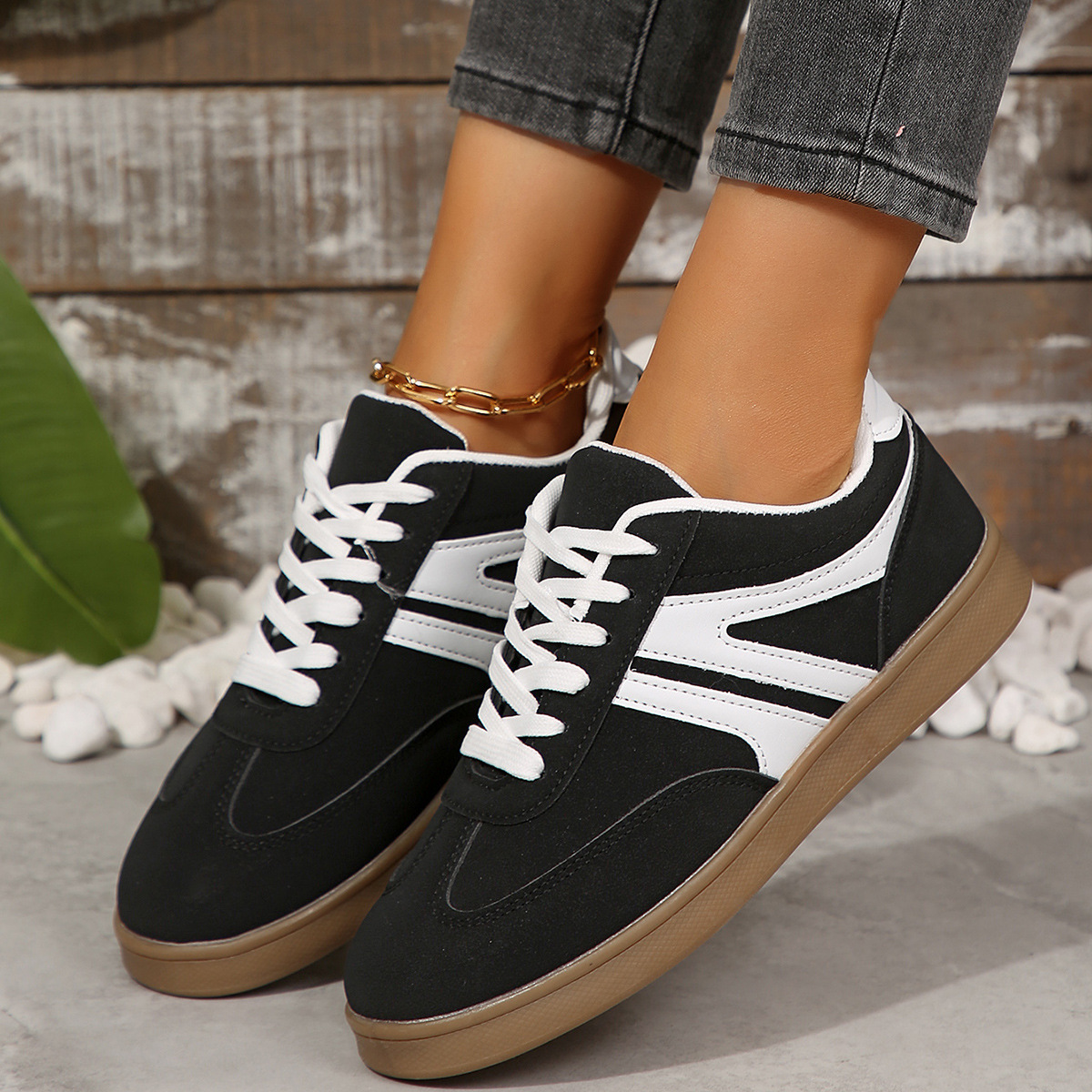 Womens Retro Casual Round-Toe Sports Running Flats foto 5