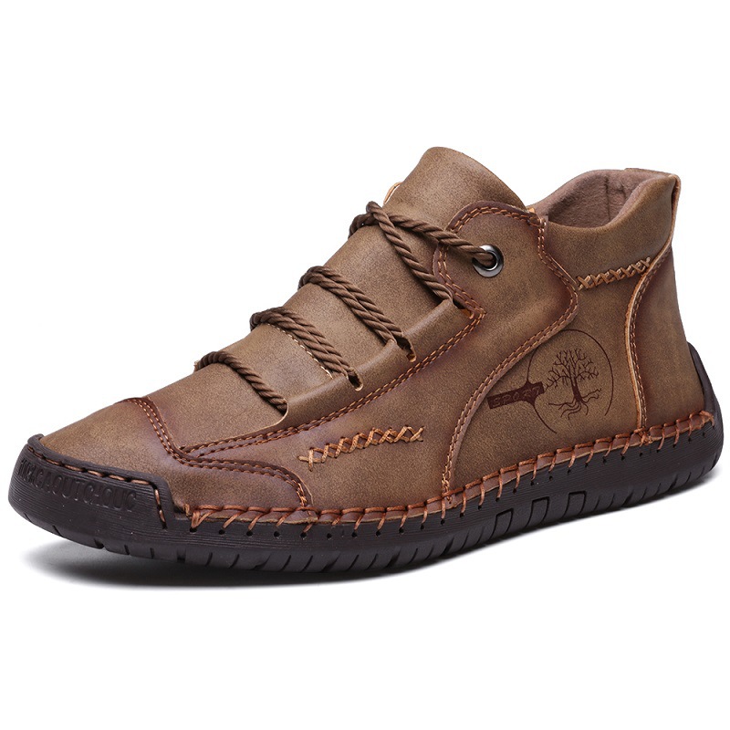 Men's Autumn Sewing High-top Leather Flat Outdoor Work Clothes Casual Shoes foto 5
