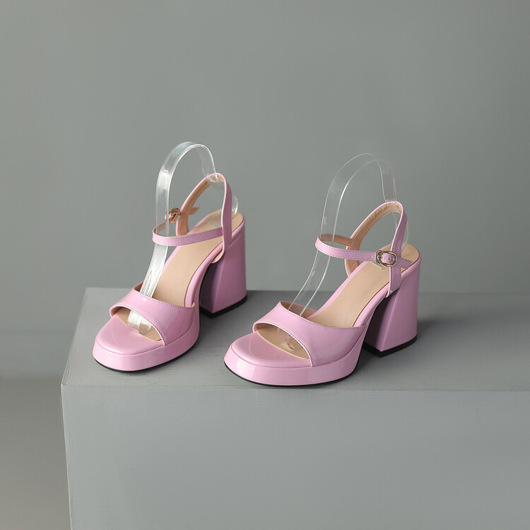 European And American-style Patent Leather Round-toe Peep-toe High-heeled Sandals For Women foto 5