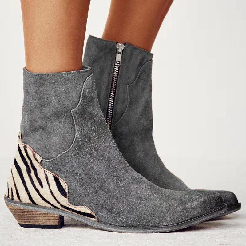 Pointed-toe Chunky Low-heel Side-zip Ankle Boots For Women foto 2