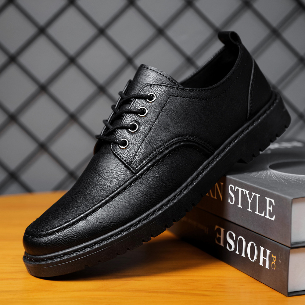 Plus Size Handsome Lace Up Casual Youth British Black Leather Shoes Men foto 2