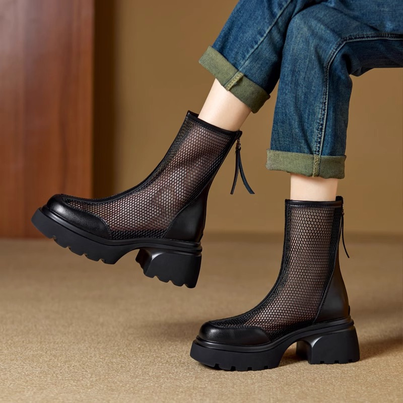 Summer Hollow Out Breathable Mesh Platform Chunky Heel Boot foto 4