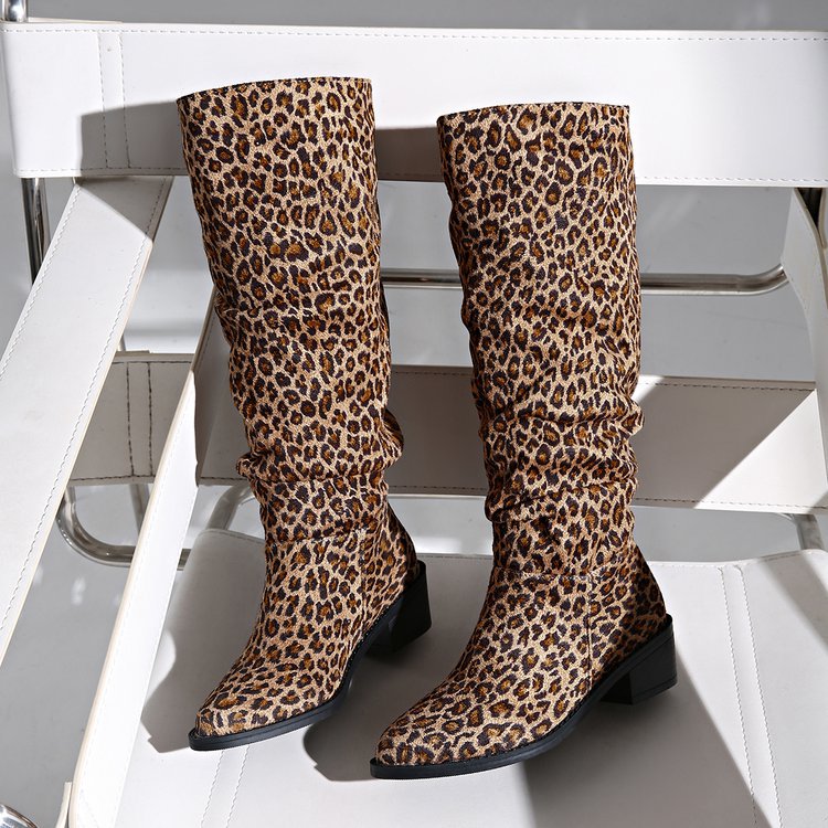Fashion Square Toe Chunky Heel High Heel Leopard Print Boots foto 2