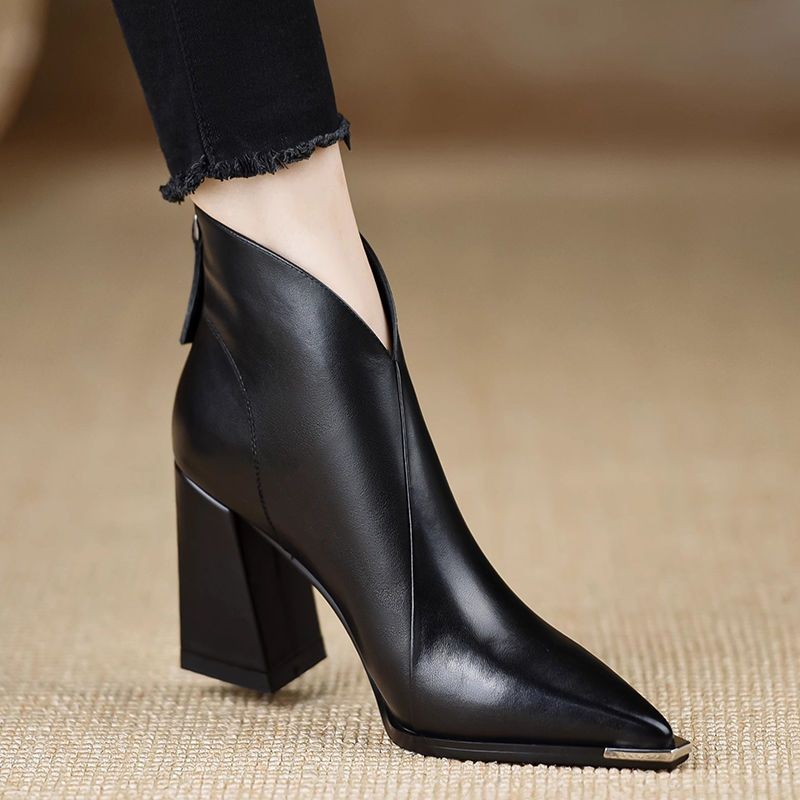 Fashion Anti Collision Metal Toe Soft Leather High Heel Slimming Martin Boots foto 4