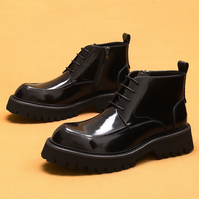 Martin Boots Leather Zipper Patent Leather Glossy British Platform Ankle Boots foto 2