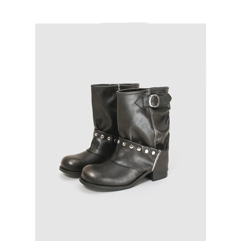 Women's Rivet Pleated Slouch Boots Martin foto 4
