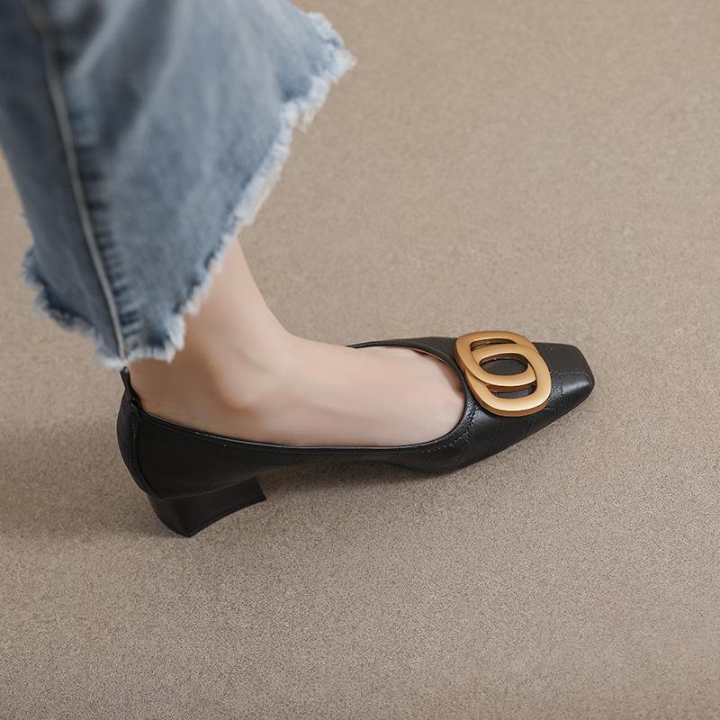French Square Head Women's Work Shoes Temperament Fairy Style Pumps Chunky Heel foto 3