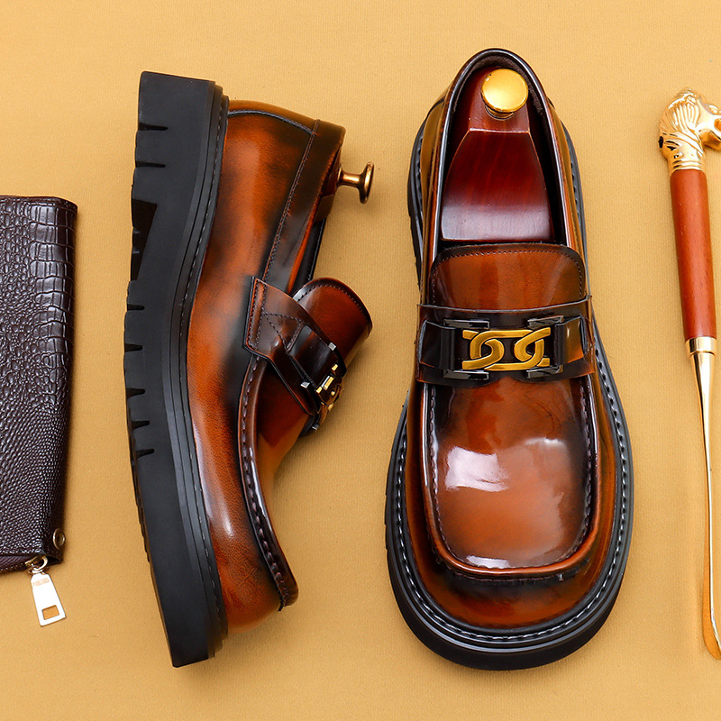 Big Head Leather Shoes Men's Leather Glossy Business Casual Fashion Wide-foot Shoes foto 2