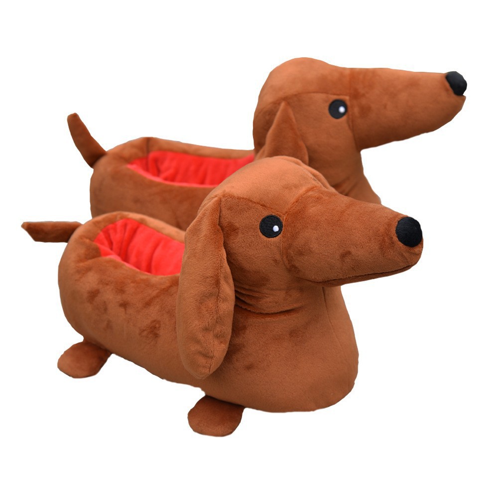 Dachshund Home Bedroom Winter Plush Slippers foto 5