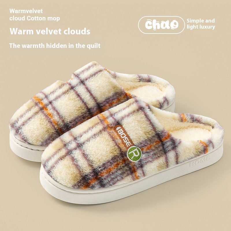 Women's Home Plush Warm Non-slip Plaid Cotton Shoes foto 5
