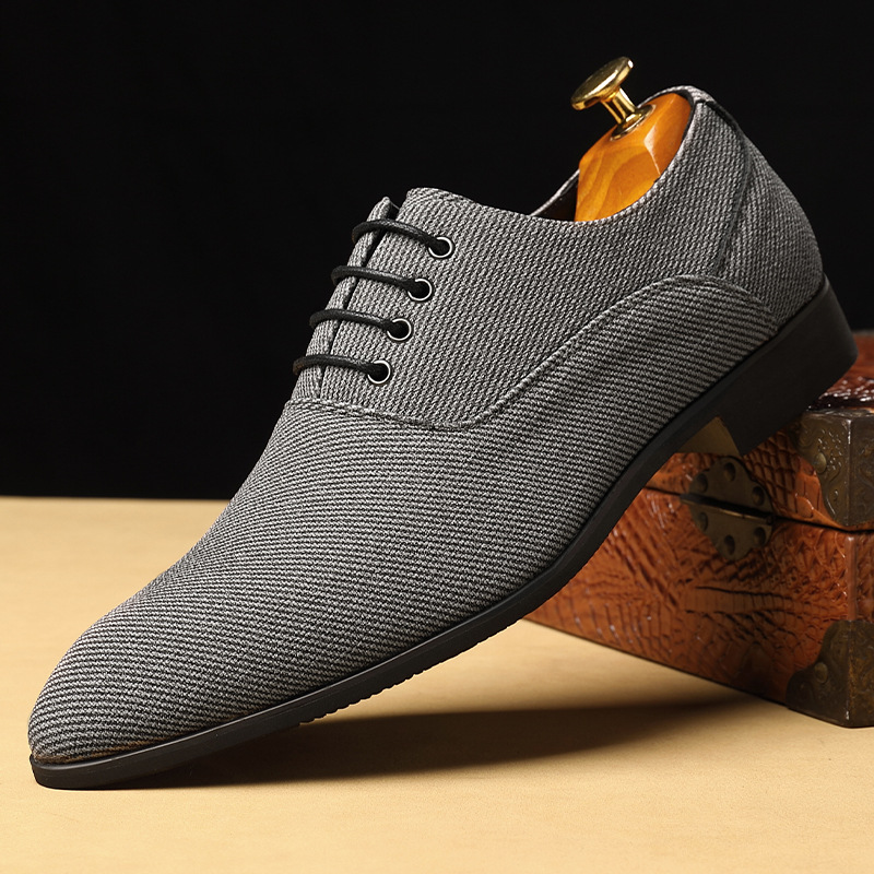 Men's Casual Leather Shoes Denim Black Bridegroom Wedding Trendy Shoes foto 4