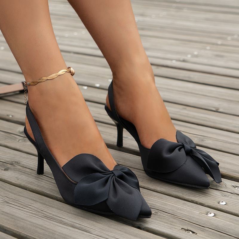 Elegant Closed-toe Pointed-Toe Bowtie High-Heel Sandals