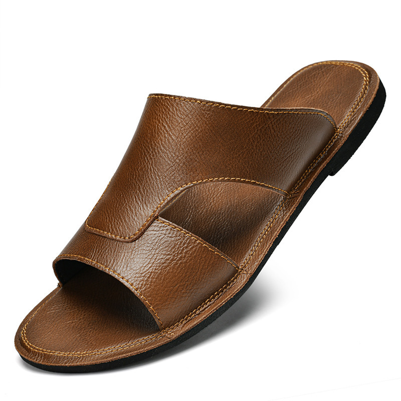 Plus Size Cowhide Slippers Men's Black foto 3