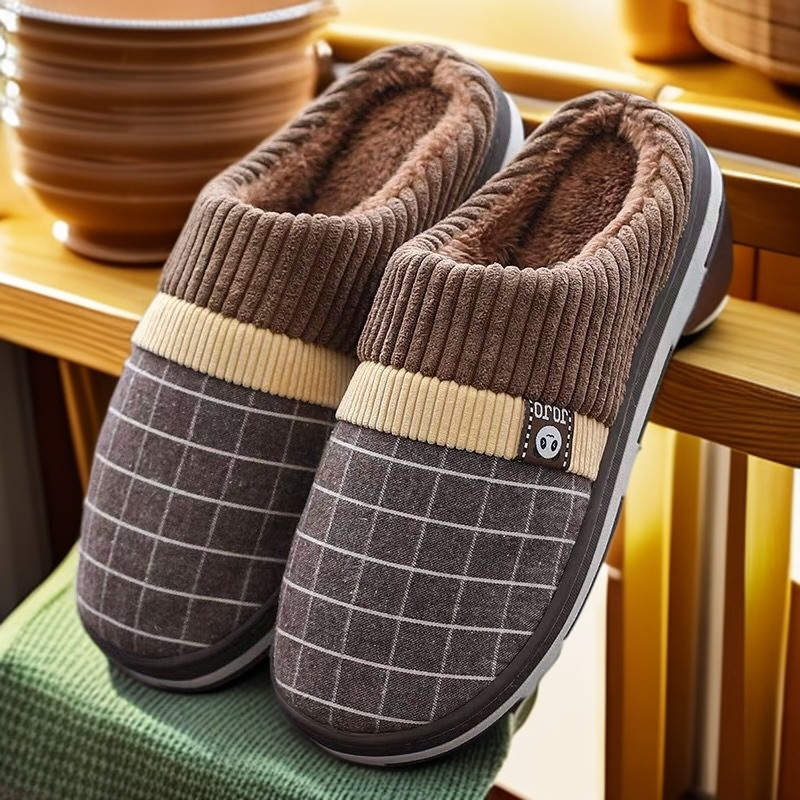 Mens Cotton Slippers For Winter Non-slip Warm And With A Thick Sole foto 5