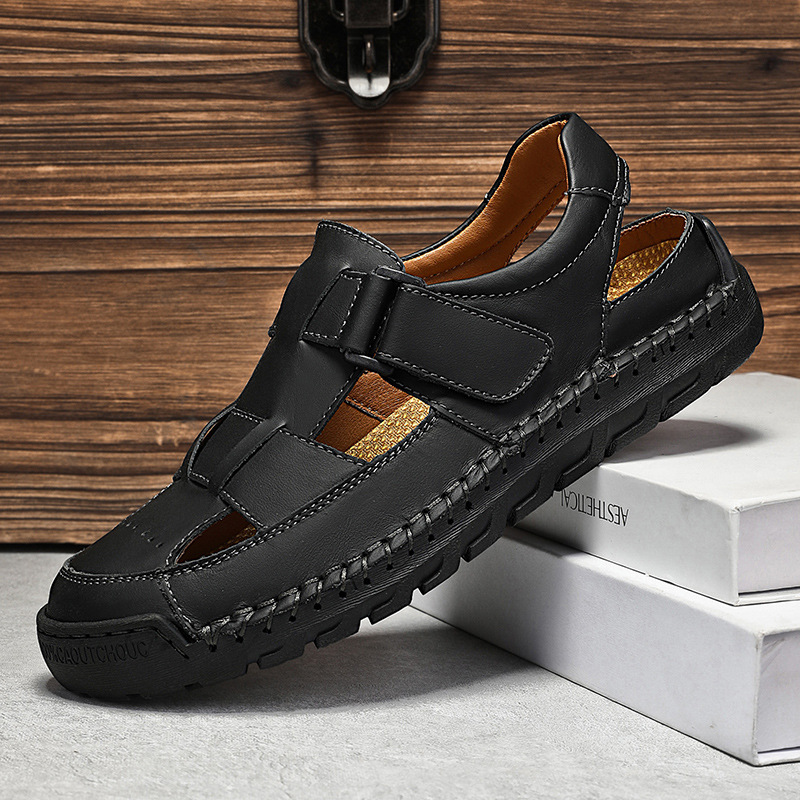 Mens Sandals Summer Full-grain Leather foto 3