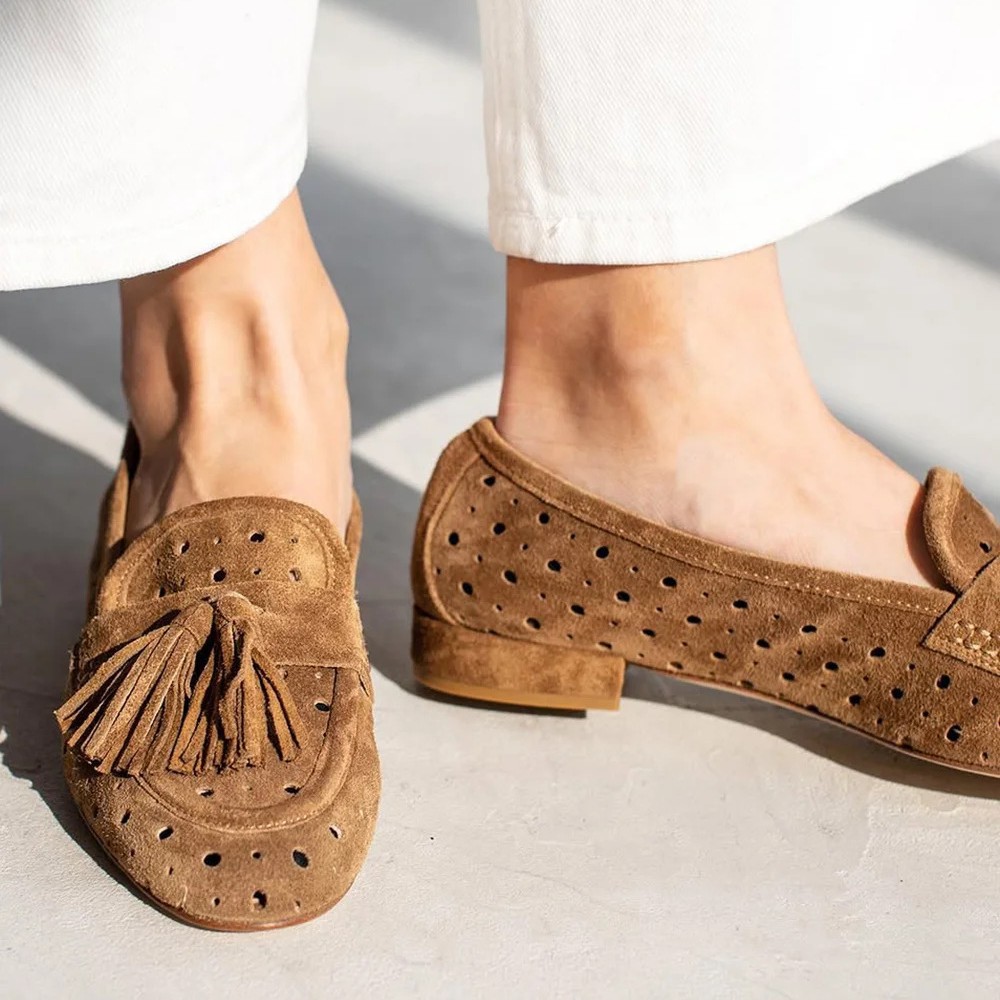 Retro Closed Toe Suede Tassel Brown Shoes foto 3