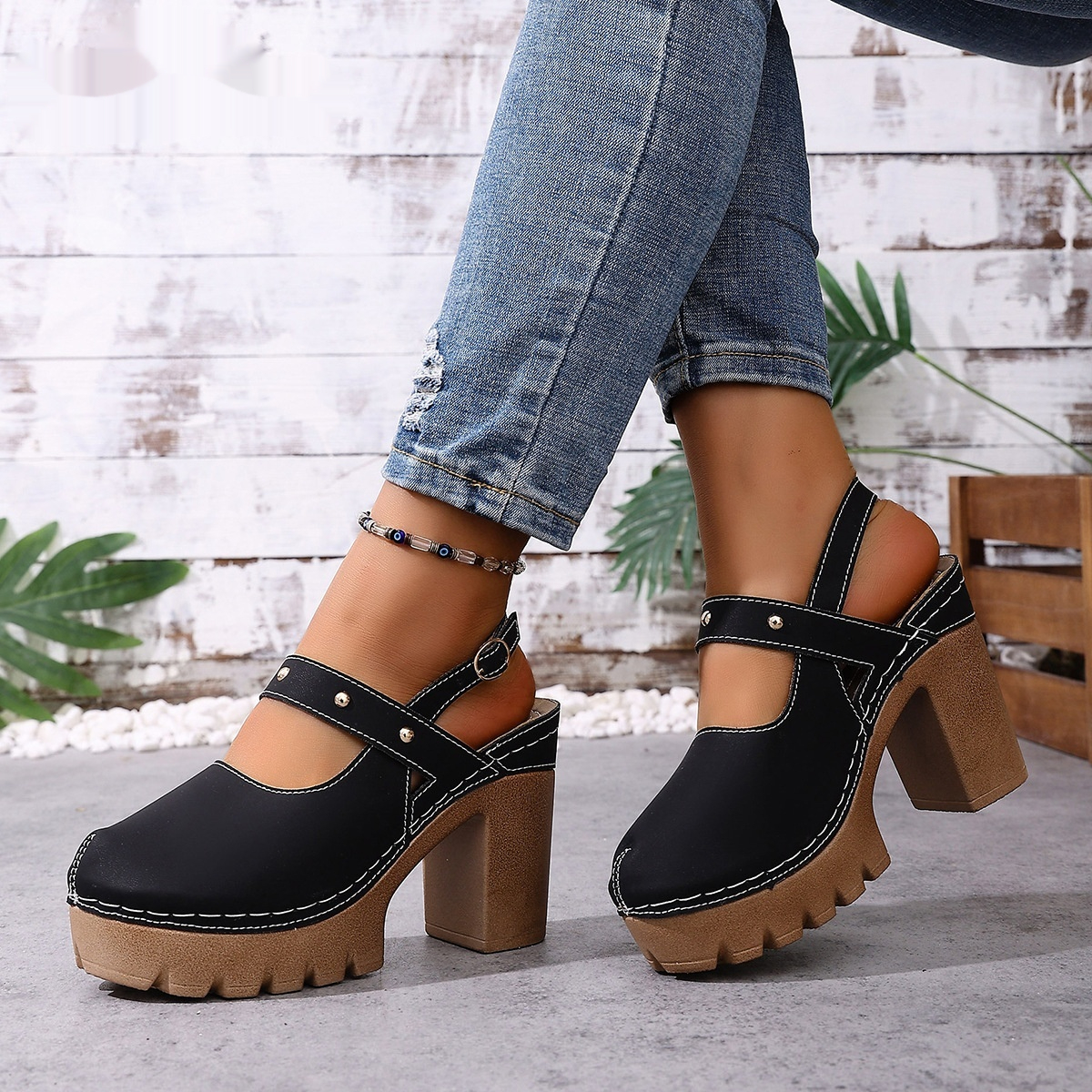 Womens Solid-Color Elegant All-Match Peep-Toe High-Heel Sandals foto 4