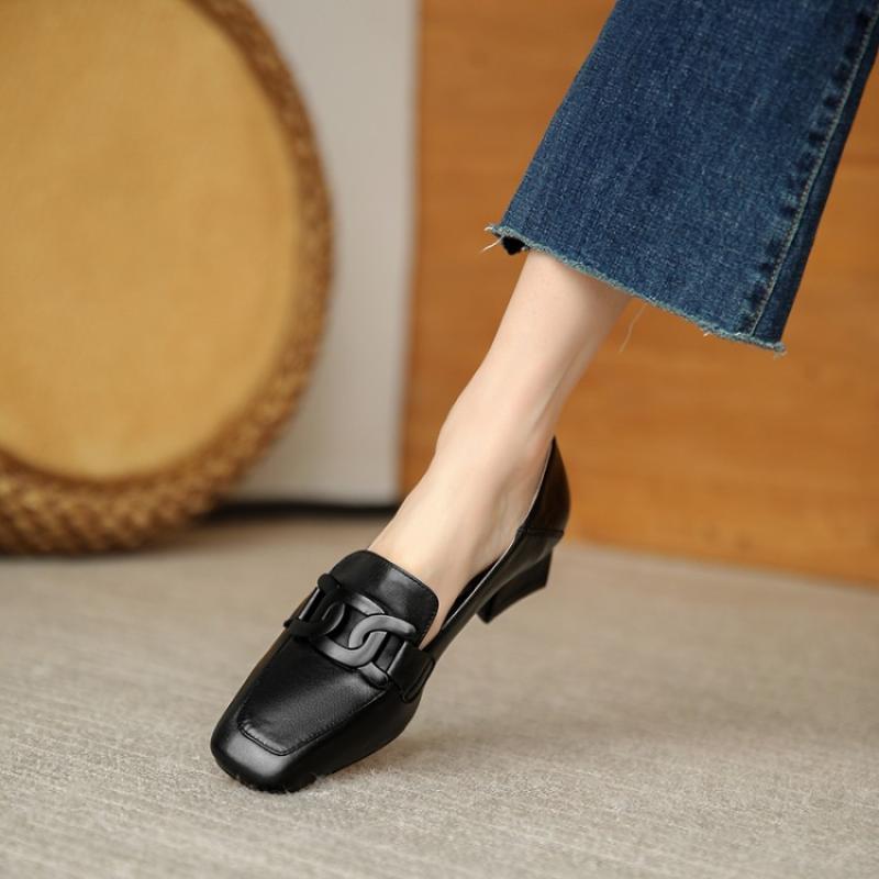 British Style Chunky Heel Pumps One Pedal Loafer Women's Mid Heel foto 4