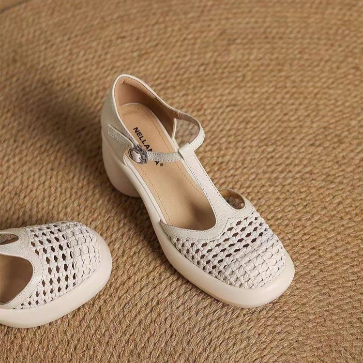 New Summer Soft Leather Roman Platform Mary Jane Shoes Hollow High Heel Pumps foto 5