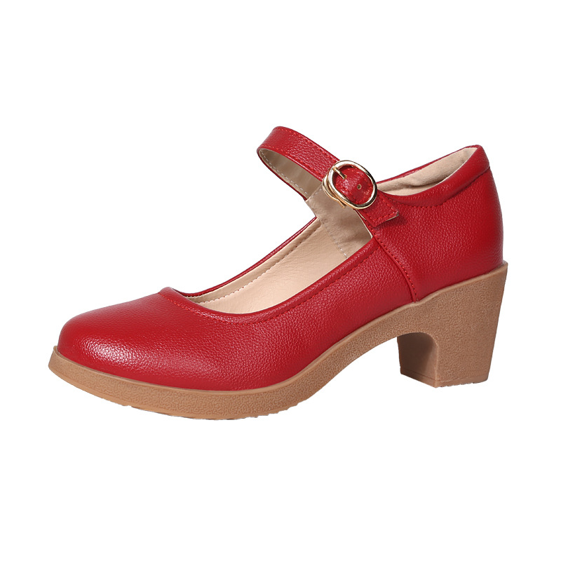 Chunky-heeled Buckle Shoes With Thermoplastic Rubber Soles Round Toe Low Cut foto 4