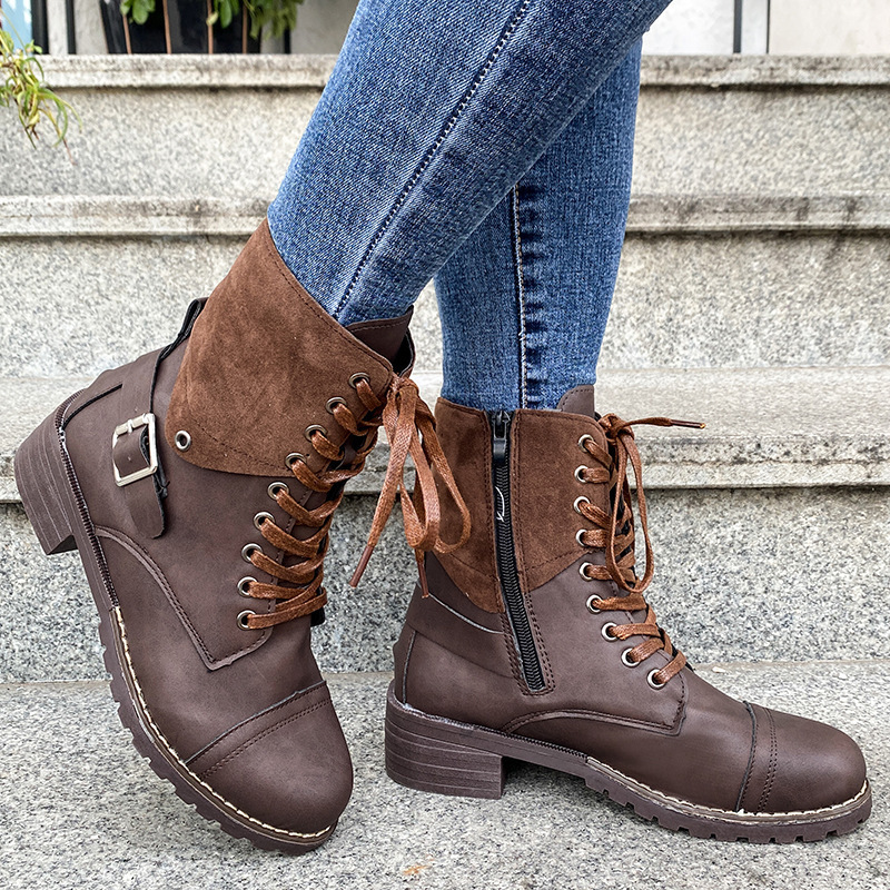Couple Round Toe Martin Boots Chunky Heel Lace-up foto 2