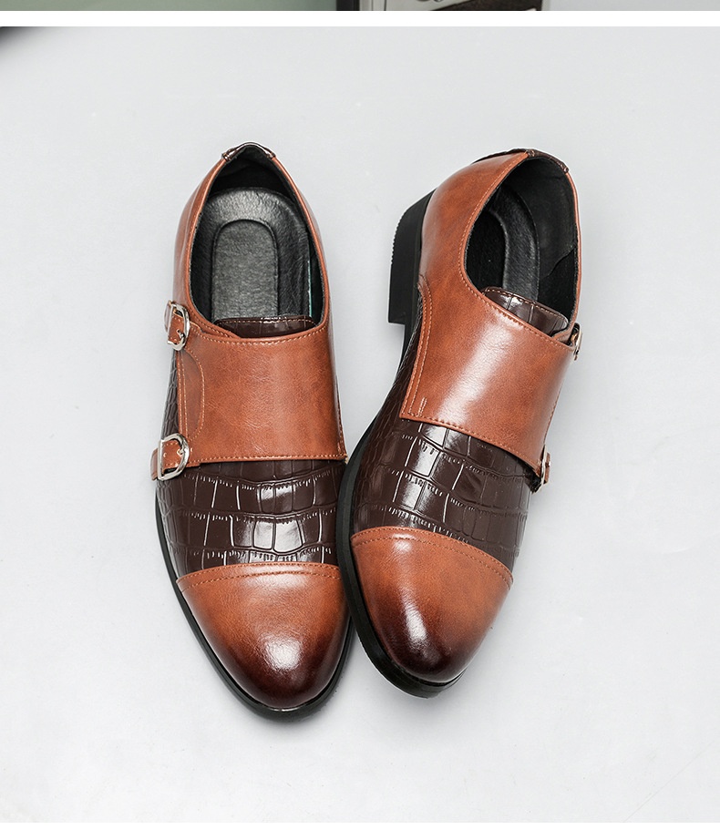 Men's Double Button Large Crocodile Patterned Leather Shoes foto 4