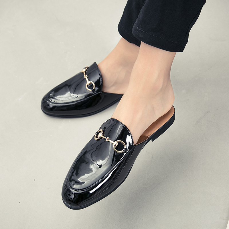 Summer Men's Bright Leather Semi-slipper Sandals foto 4