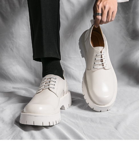 Retro Big Thick Bottom Round Toe Men's Small Leather Shoes