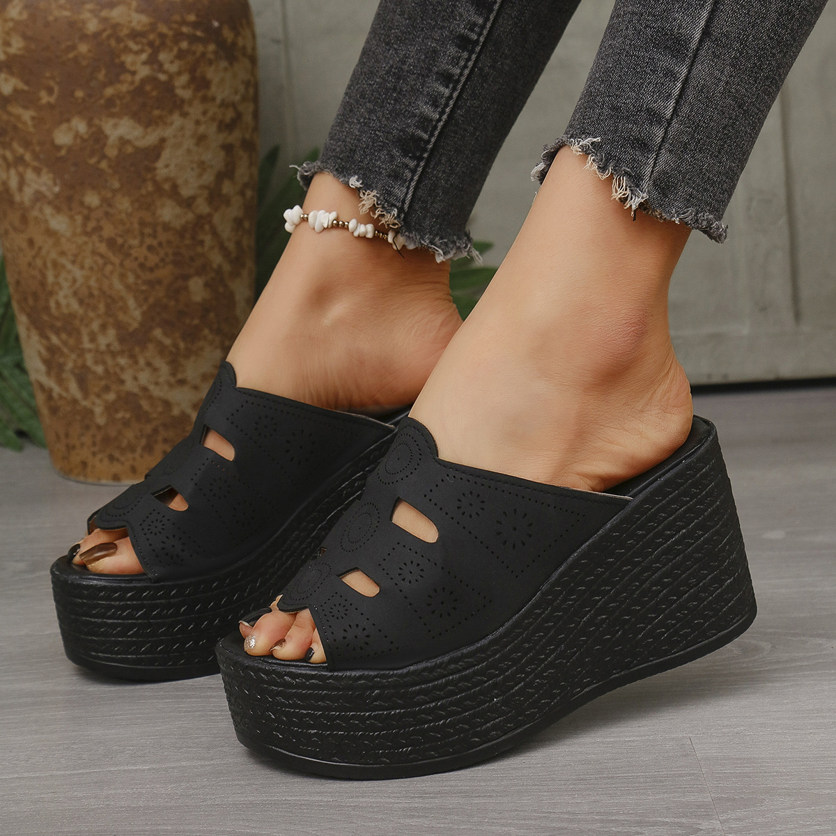 Plus Size Casual Slip-on Stitching Wedge Slippers foto 5