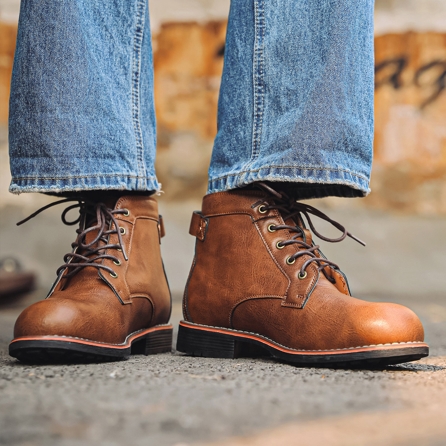 Men's Retro Lace-up Western Boots foto 2