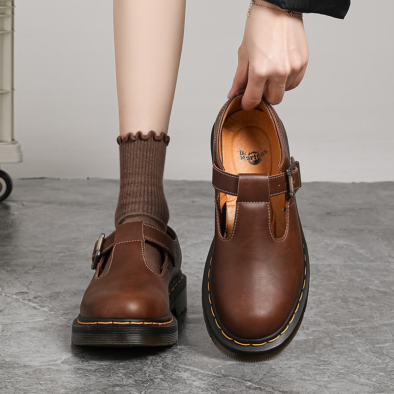 T-strap Mary Jane Shoes Genuine Leather Low-top