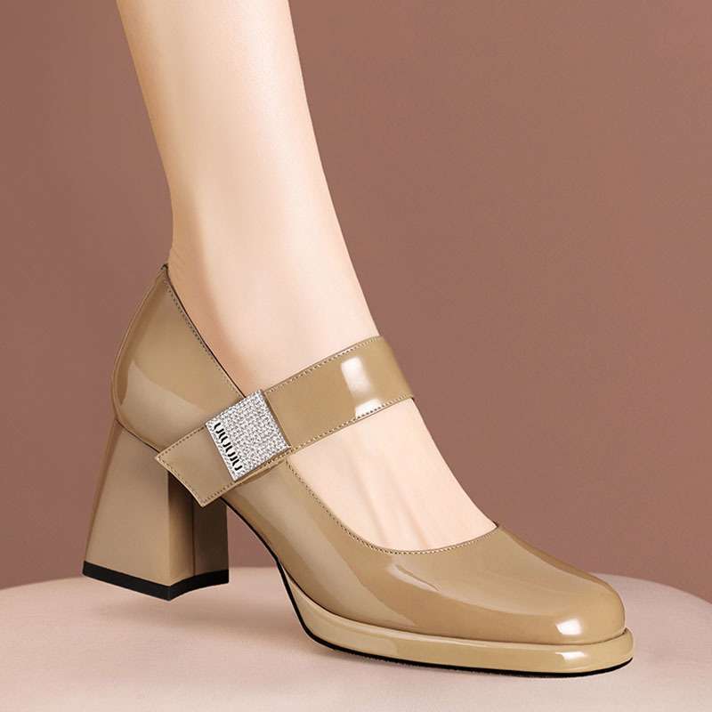 French-style Round-toe Low-cut Burgundy Mary Jane High Heels