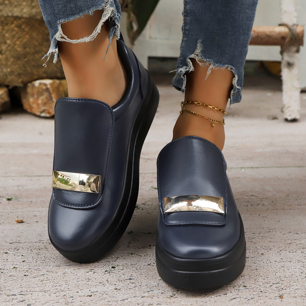 Lightweight Thick-soled Slip-on Sneakers With Velcro Closure foto 3
