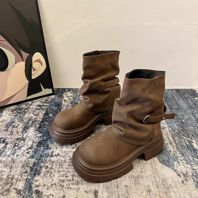 Women's Fashionable Retro Round-Toe Chunky-Soled Dr Martens Boots foto 5
