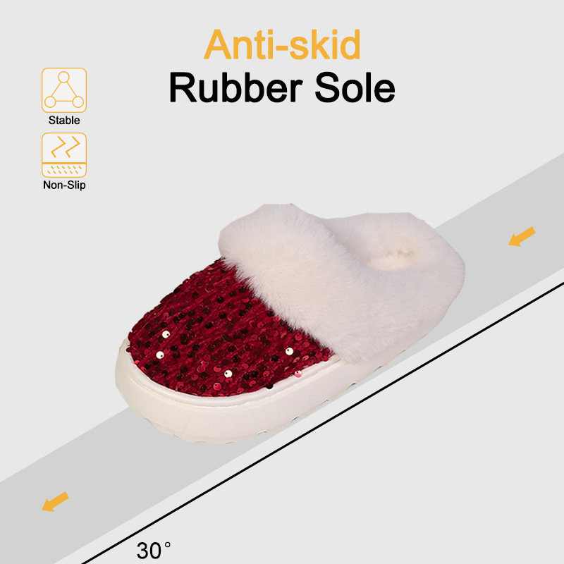 Sequined Large Wool Mouth Plush Toe Cap Cotton Slippers foto 2