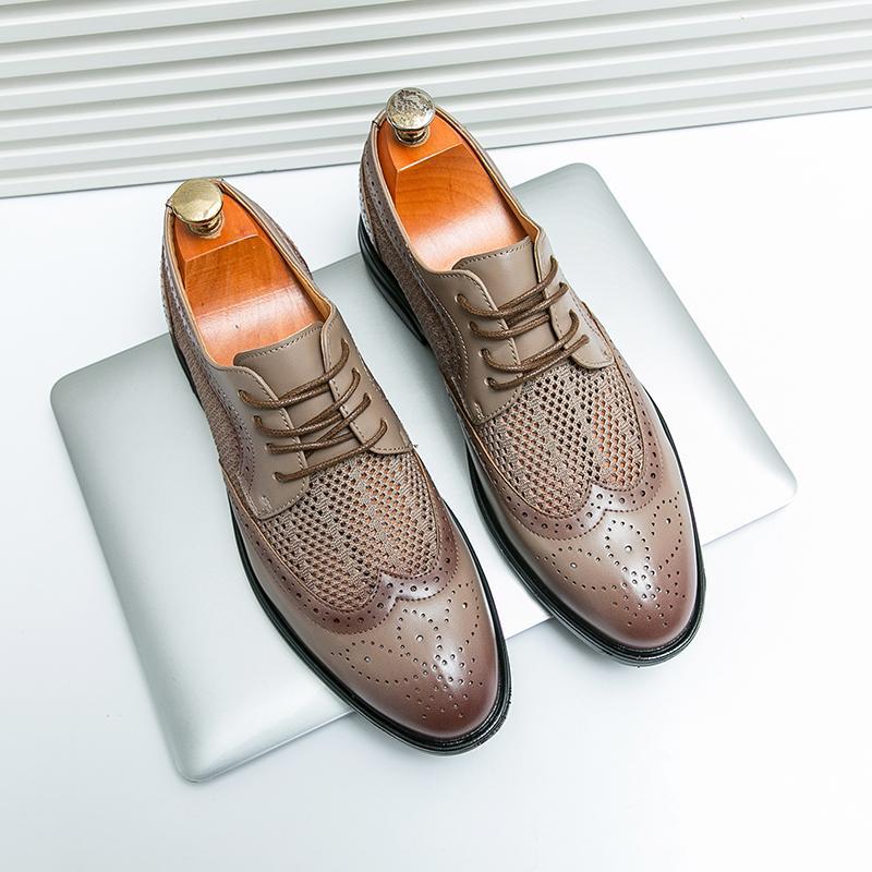 Men's Leather Shoes Breathable Business Formal Wear Round Toe foto 3